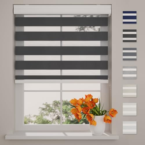 DTCH® Doppelrollo mit Kassette 180 x 175 cm (BxH) schwarz, Blickdicht oder Transparent, Größen von 40 bis 220 Breite, ohne Bohren möglich, Duo Rollo, doppelrollo 180 cm breit