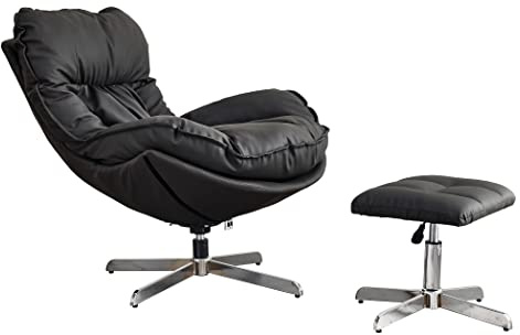 Totò Piccinni SET BAIA Poltrona Girevole con Pouf regolabile imbottita in similpelle (Nero)