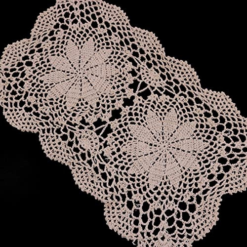 Hsthe Sea 2 pièces de napperons de Table en Dentelle au Crochet en Coton Faits à la Main rectangulaires Beige
