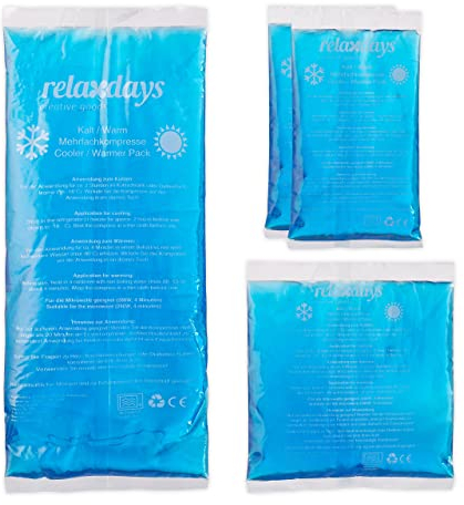 Relaxdays Kühlpads, 4er Set, 3 Größen, Kalt Warm Kompressen, Kühlpacks Gel, Wiederverwendbare Gelkühlkompressen, blau