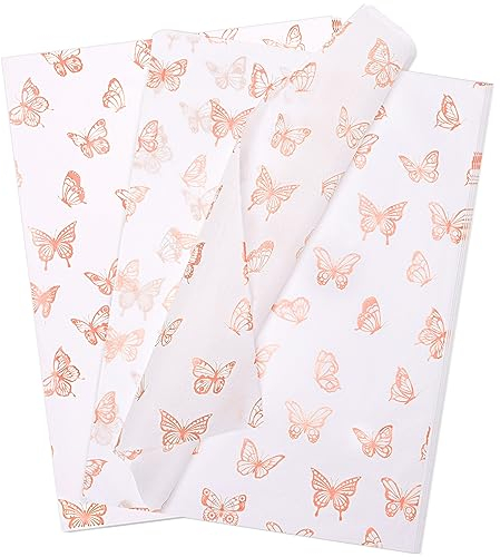 60Pcs Schmetterling Seidenpapier Blätter, 14x20inch Gold Wrapping Seidenpapier Bulk für Verpackung Hochzeit Weihnachten Geburtstag Party DIY Geschenk Dekorationen (Rosa, 50X35cm)