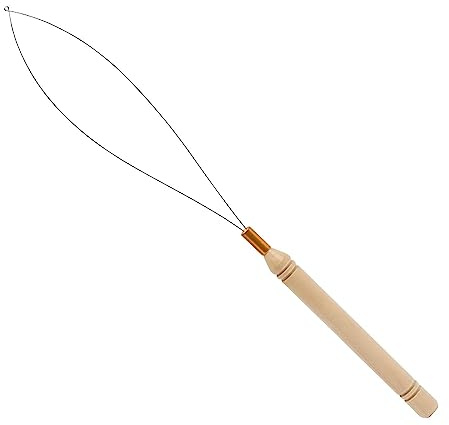 Beard Bead Threader Hair Extension Grinding Needle Threader Pull Hook Tool and Beads Device Tool Loops Threader Needle Threader Wire Drawing Hook Bead Tool with Wooden Handle Pack of 2