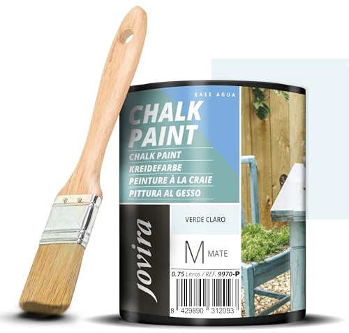 JOVIRA PINTURAS Pintura Tiza - Chalk Paint al Agua Mate + Pincel especial para madera. Renueva tus muebles con creatividad. (750 Mililitros, Verde Claro + Pincel) C-54-K