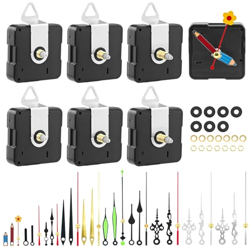 7er-Pack Quarz-Uhrwerk Lautlos, Uhrwerk für Wanduhr mit 10 Satz Zeiger, Hoch Drehmoment Langer und Kurzer Welle Quarz Uhrwerk, Wanduhr Mechanismus Ersatzteile, Quarz Uhrwerk Ersatz (13/15/22mm Welle)