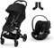 CYBEX Gold Kinderwagen Beezy, Ab Geburt bis ca. 4 Jahre, Magic Black, Inkl. Beezy Adapter und CYBEX Gold Babyschale Cloud G i-Size Inkl. Neugeboreneneinlage, ab Geburt bis ca. 24 Monate, Moon Black