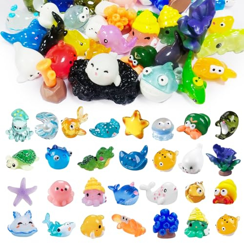 55 Piezas Mini Animales Marinos de Juguete: Figuras Animales Marinos de Resina Miniatura - Océano Micro Paisaje Decoración para Acuario