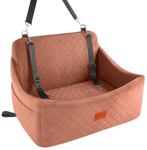 Wooaidagg Dog Car Seat for Up to 55lbs Pets,Easy to Install,Super Soft Fabic and Filling in Memory Foam,Fully Detachable and Washable Pet Car Seat(Brown,Large)
