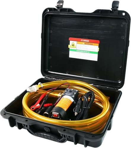 12V Fuel Transfer Pump Set,75W Gasoline Transfer Pump Moves 110 Gallons Of Gas Per Hour, with High Elastic Fuel Pipe & 2 Power Cables, Great for Vehicles, Boats, Equipment (110GPH-SET)