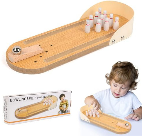 SKIKHN Tisch Bowling Set,Hölzern Tischbowling mit 10 Pin,Mini Bowlings Spiel,Bowlings Set Kinder,Kegeln Mini Spiele für Kinder Erwachsene,Geschicklichkeitsspiele Druck Abbauen Spielzeug für Büro Party