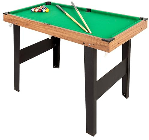 ColorBaby 85434 Mesa de Billar Americano para niños y Adultos, 121x61x70 cm, De Madera Resistente, Incluye 2 Tacos, 16 Bolas, 1 Tiza, 1 Cepillo y 1 triángulo, 2-4 Jugadores, 6 años y mas