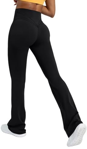 Pantalon de Yoga Femme Fluide Taille Haute Legging de Sport évasé Booucut Leggings Décontracté Pantalon pour Fitness Sport Gym Yoga Danse (A0a1-Black, L)