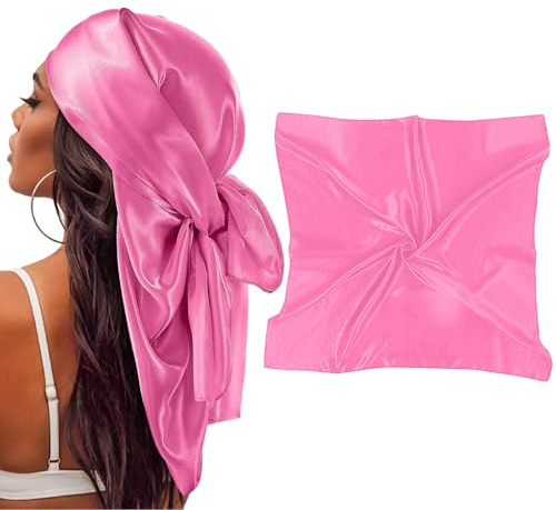Qianyu 90 x 90 cm, stora fyrkantiga halsdukar för kvinnor, sidensjal, bandanas, sidenhalsduk, anpassningsbar, elegant, sidenhalsduk, hårtillbehör, näsduk, rosa, 90 × 90 zentimeter