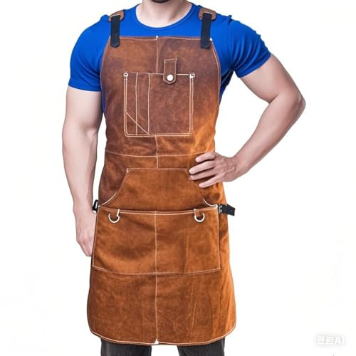 Heavy Duty Woodworking Apron for Men, Welding Apron with 6 Tool Pockets, Heat-Resistant Workshop Apron for Gardening, Carpenters, Blacksmiths, Grilling