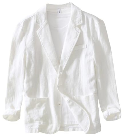 Sawmew Veste de costume décontractée en lin pour homme, coupe classique, blazer à 2 boutons, style sport, pour mariage et loisirs