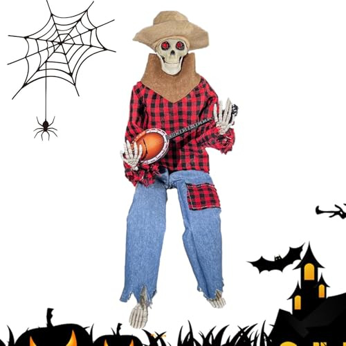 Acunny Accessoire de squelette d'Halloween | Squelette avec banjo - Statuette de squelette - Décoration gothique - Décoration d'Halloween