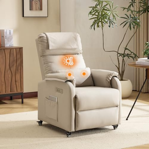 Bonnlo Relaxsessel Fernsehsessel Elektrisch Massagesessel mit Liegefunktion, 2-Punkt-Massage & Wärmefunktion, USB-C & USB-A Anschlüsse, 1 Seitentasche, Kratzfestes Leder, Beige