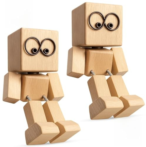 JazRvr Statuetta oscillante in legno naturale, 2 statuette oscillanti in legno naturale, agitatore come decorazione cruscotto e figura da scrivania, idea regalo per automobilisti e ufficio