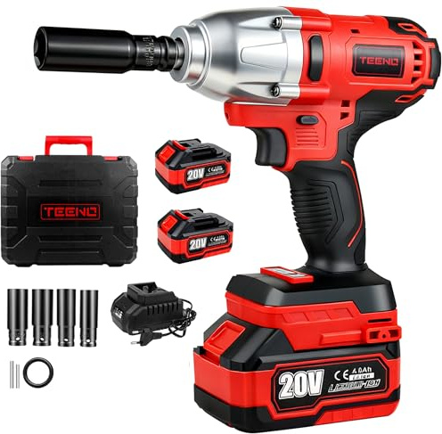 TEENO Avvitatore a Impulsi Senza Fili Brushless 700N.m 1/2”, con Coffretto, Bussole (17/19/20/21mm) & 2 Batterie 4.0Ah, 180° Incudine e Testa Pivotante 90°, per Auto, Camion e Fai da Te