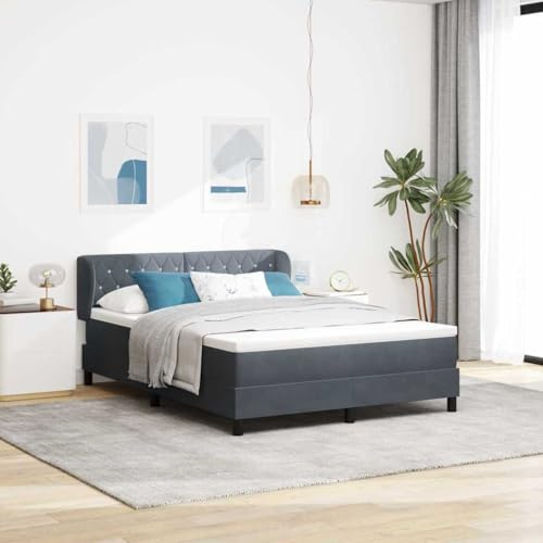 Bucmath Lit Boxspring avec Matelas Gris Foncé 140x190cm Velours Tête de Lit Réglable Design Moderne pour Chambre à Coucher avec Surmatelas