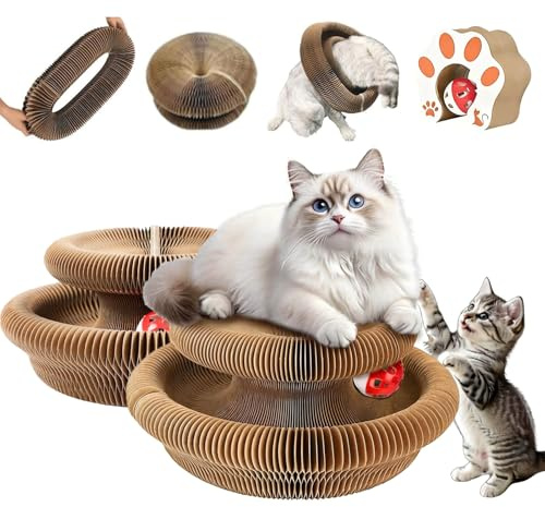 Kitty Curls Cat Toy,Magic Organ Cat Toy,Magic Organ Cat Scratcher Board,Foldable Recyclable Cat Accordion Toy for Indoor Cat Playing,Interactive Scratch Pad with Toy Ball(2pc)