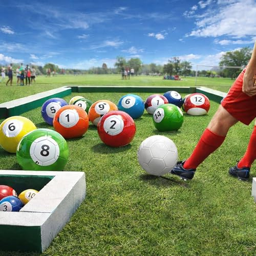 16-teiliges Leder-Fußball-Pool-Kick-Billard-Set, Snooker-Bälle Aufblasbares Billard-Fußball-Snooker-Ball-Set, Outdoor- und Indoor-Familienspaß Tischspiel für Garten, Hinterhof, Spielzimmer 15cm