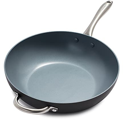 GreenPan Lima Hard Anodized Healthy Ceramic Nonstick 12.5 Wok pan with Helper Handle, PFAS-Free, Oven Safe, Gray