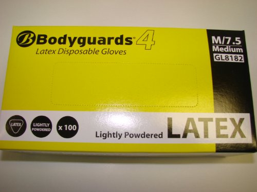 Bodyguards GL818 Lightly Powdered Latex Disposable Gloves - Box of 100 (Small), White