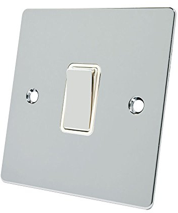 Alliance Electrical FPC1GSWIWC 10 A 1 Gang 2 Way White Insert Flat Metal Rocker Light Switch - Polished Chrome
