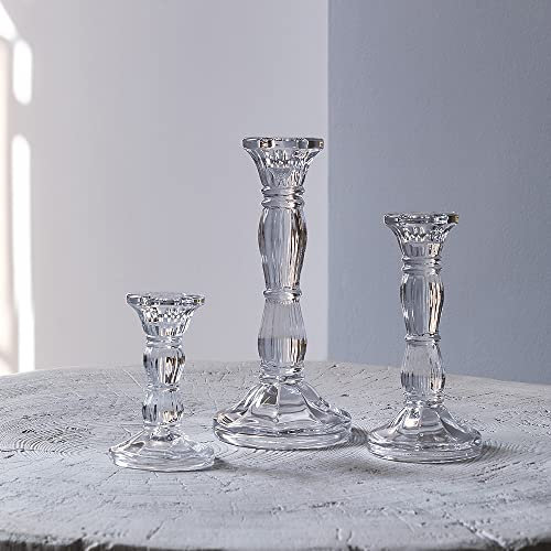 Juego de 3 portavelas cónicos de Cristal, candelabros Altos de Cristal, candelabros Decorativos para Mesa de Boda y Comedor (4, 6, 8 Pulgadas de Alto)