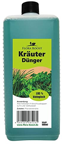 Konfitee Kräuter Dünger Flora Boost 500ml I Für bis zu 100L Gießwasser I Für alle Kräuter Pflanzen geeignet I Flüssiger Blatt- & Wurzeldünger I 100% natürlicher Pflanzendünger