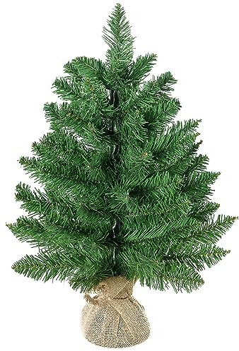 HOMCOM Albero di Natale Mini 55cm con 50 Rami Folti e Aghi Realistici in PVC, Base in Cemento e Iuta