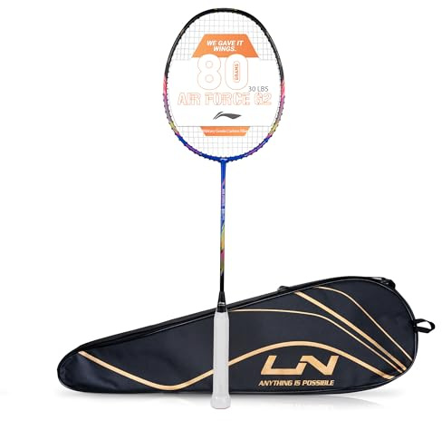 Li-Ning Air Force 80 Lite - Raqueta de bádminton de fibra de carbono con cubierta completa de raqueta (azul/negro) | para jugadores intermedios | 80 gramos | tensión máxima de cuerda - 30 libras