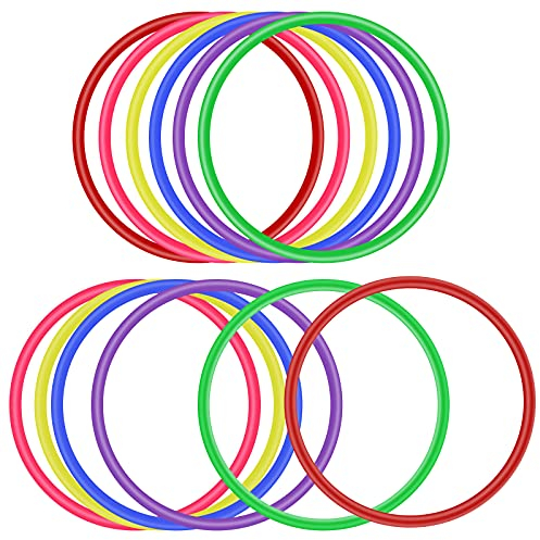 OOTSR 12 stücke Kunststoff Toss Ringe Set für Ring Toss Spiel, Drinnen draußen Kinder Target Übungsspiele, Party Favor Spiele, Karneval, Garten (6 Farben)