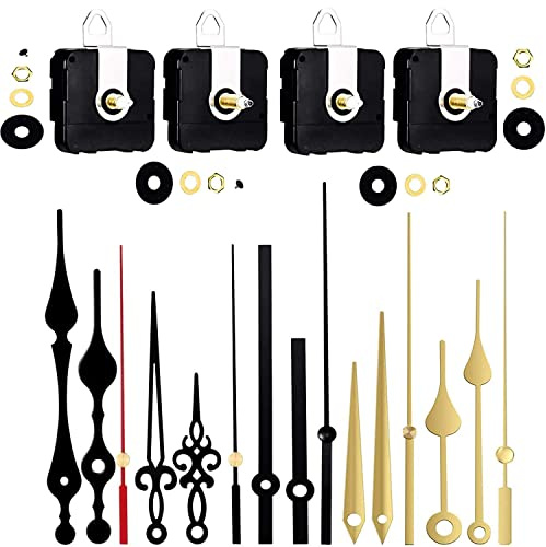 Silent Quartz Clock Movement, 4 Kinds of Shaft Clock Covement Long and Short Shaft Clock Mechanism with Hands Battery Powered, Wall Clock Mechanism Parts Motor Replacement DIY Repair Parts Black&Gold