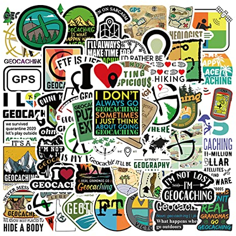 50 x Geocaching Aufkleber Set Kompass Camper Stickerbomb Tausch Trade Swag
