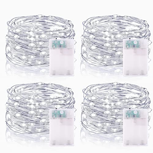 Fairy Lights Battery with Timer, 5m 50 LED Micro Wire Fairy String Lights with Timer Indoor Outdoor Lighting, Bedroom, Wedding Decor, Birthday Party Decoration (4 Packs, Cool White)