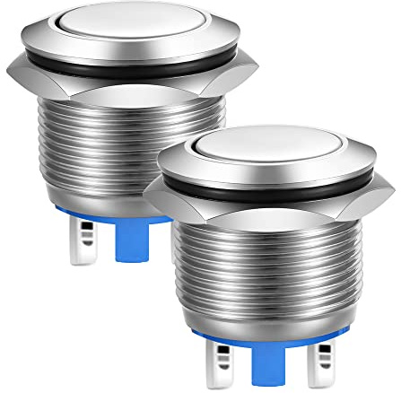 Gebildet 22mm Testa Piatta SPST Pulsante Momentaneo Impermeabile, Auto-Reset Interruttore a Pulsante in Metallo in Acciaio Inox, Terminali a Saldare DC 6V/12V/36V/48VAC 110V/230V 3A 1NO