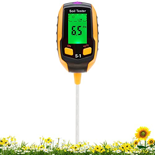 Cuteefun Medidor Humedad Plantas, Moisture Meter 4 en 1 Con Luz/Flujo/Temperatura/Humedad, Medidor pH Tierra para Jardinería, Agricultura, Plantas de Interior y Exterior, Batería Incluida