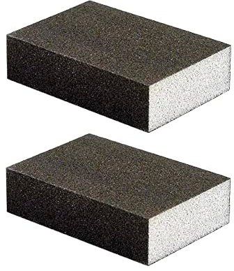 2 Pezzi Spugne Abrasive per Ristrutturazione di Mobili o Rimozione Parti in Eccesso - Coppia Spugne Abrasive per tutti i materiali legno, metallo, plastica - Utilizzabile anche con Acqua (Grana 60)
