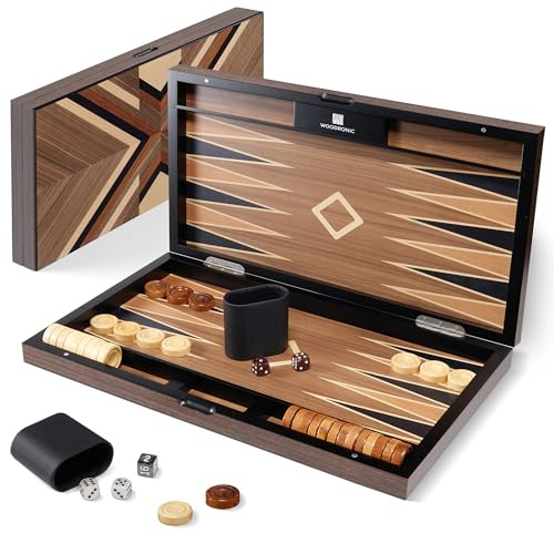 Wooden Backgammon Set for Adults – 19 Inch Classic Board Game Case - Premium Folding Backgammon Set with Wooded Playing Pieces, Dices - Large Wood Inlaid Travel Backgammon Game Set for 2 Players