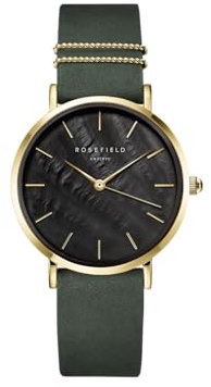 Rosefield West Village Green mit Schwarzes Zifferblatt und 33mm Goldgehäuse WBFLG-W95 Leder