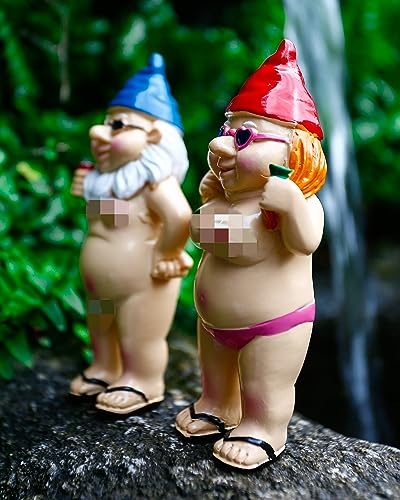 Lot de 2 nains de jardin amusants pour pelouse, cour, balcon, porche, terrasse, maison, décoration de jardin