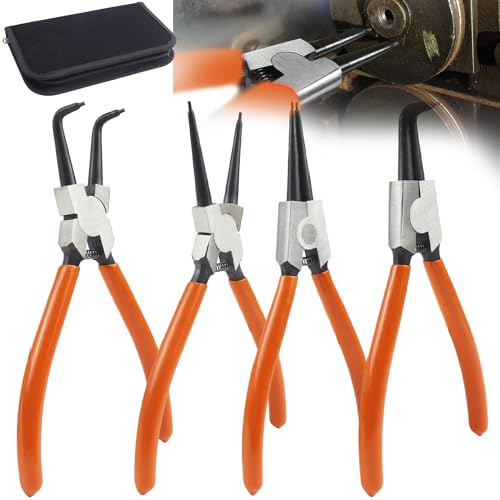 Juego de 4 Alicates Abrazaderas Pinzas Metalicas para Anillos de Seguridad (175 mm), con Asas Antideslizantes, en Bolsa de Almacenamiento