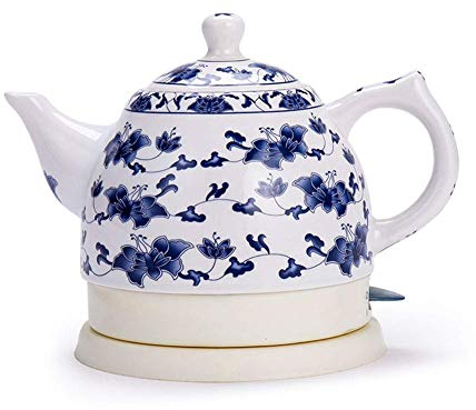 Bouilloire électrique en céramique, théière à eau sans fil 1 litre, mise hors tension automatique sans fil, ébullition rapide, thé à infusion rapide, soupe au café, bureau, maison, style vintage