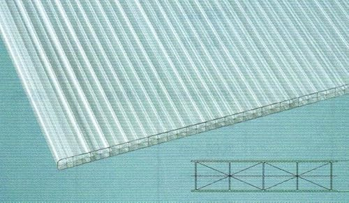 Polycarbonat Hohlkammerplatten - Stegplatten 16 mm - Fachwerk - hagelfest - UV - beständig ab 15,90 Euro/m² (glasklar, 3000 x 980)