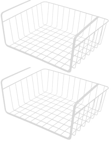 manhegari Cesta de almacenamiento para estante inferior, 2 unidades de metal para colgar debajo del armario, cesta colgante para estante para cocina, oficina, despensa, baño, armario