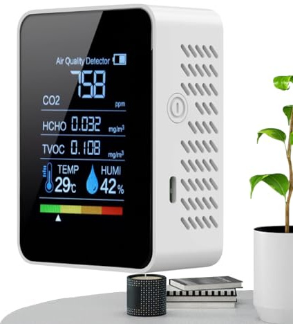 Medidor de Calidad del Aire Interior | Detector de Dióxido de Carbono,Monitor Portátil con Pantalla Clara para Seguridad Detección En Dormitorios Dióxido De Carbono Hogar