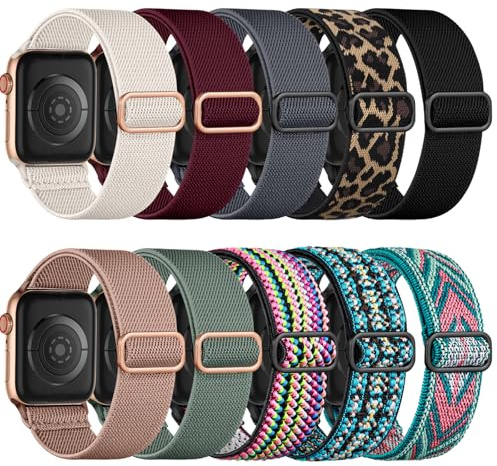 Maledan 10-pack elastiska armband, kompatibla med Apple Watch-armband, 40 mm, 41 mm, 38 mm, 42 mm, 44 mm, 45 mm, 46 mm, 49 mm, stretchig nylonrem för iWatch serie 11 10 9 8 7 6 5