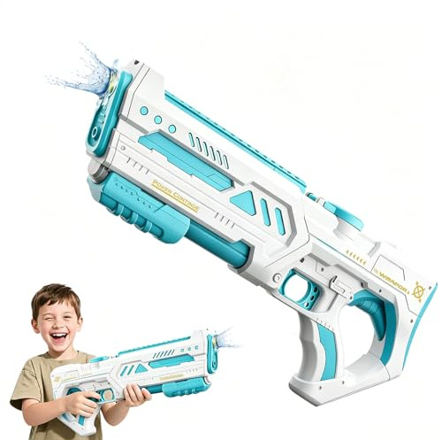 Vattenpistol för barn och vuxna, stor kapacitet, vattensprutpistol med stor kapacitet, stor super-soaker, 15 m räckvidd, sprutpistol, vattenleksak för flickor, pojke, sommar, strandleksak (vit)