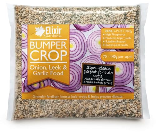 Elixir Gardens Bumper Crop Onion, Leek & Garlic Food | 500g-25kg Weights Available in Bags & Tubs | Bulb Root Fertiliser & Plant Feed | 1kg Bag | Treats over 14sqm